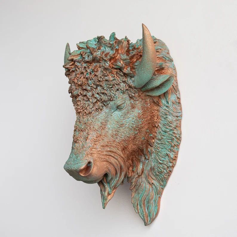 Faux Taxidermy Buffalo Bison Head  Wall Decor  Copper Patina - Etsy | Etsy (US)