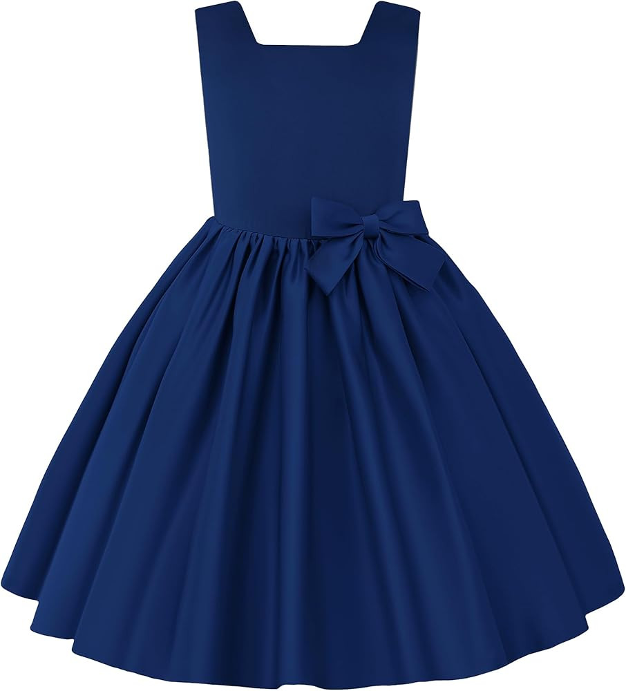 Uhnice Flower Girl Satin Dress Sleeveless Dresses with Detachable Bow for Wedding Party | Amazon (US)