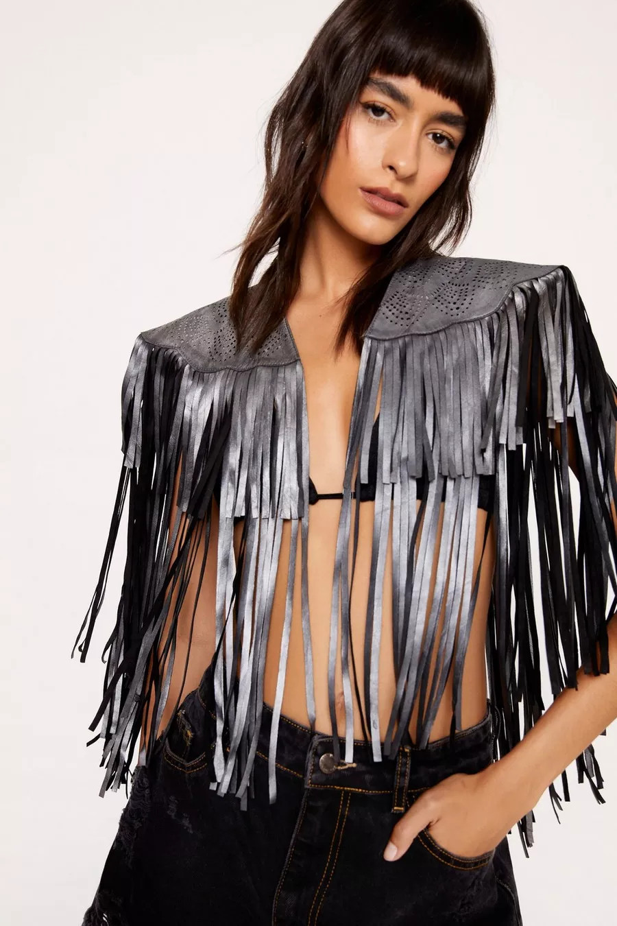 Metallic Leather Tassel Fringe Cape | Nasty Gal US