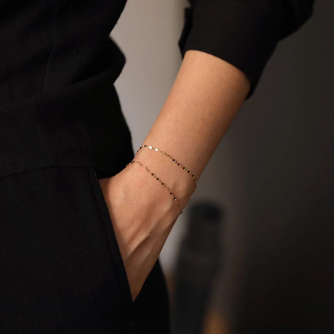 14K Gold Glitter Chain Bracelet, 14K Double Stranded Glitter Chain Bracelet, Flat Link Chain Gold... | Etsy (US)