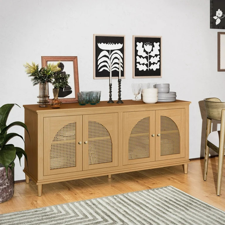 Beautiful Drew Rattan 4-Door Buffet Sideboard by Drew Barrymore, Warm Honey Finish | Walmart (US)