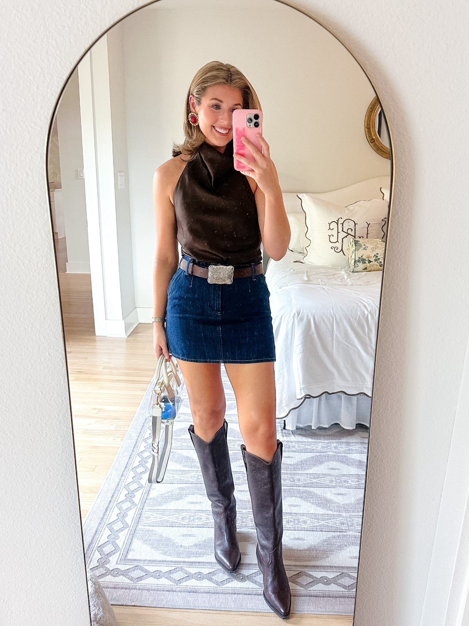 Outfit for Lainey Wilson concert! Earrings & belt are Zara, and skirt is old J.Crew. Linked what I could :$ wearing an XS in top 