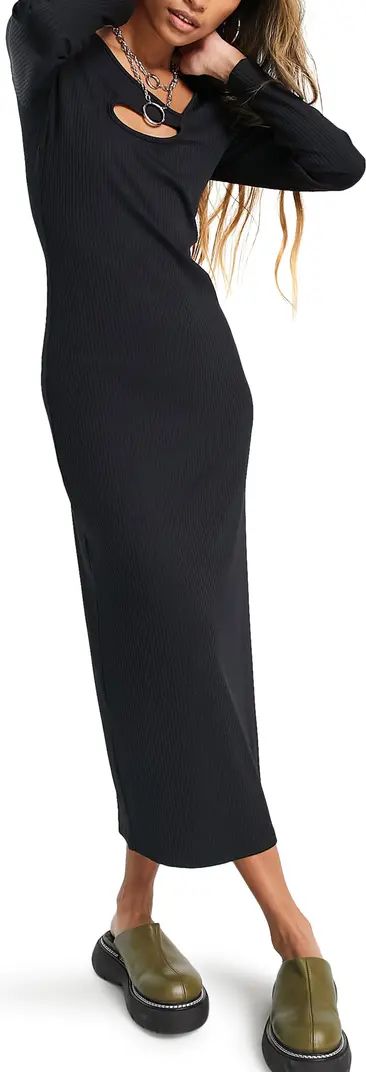 Topshop Asymmetric Rib Long Sleeve Cutout Midi Dress | Nordstrom | Nordstrom