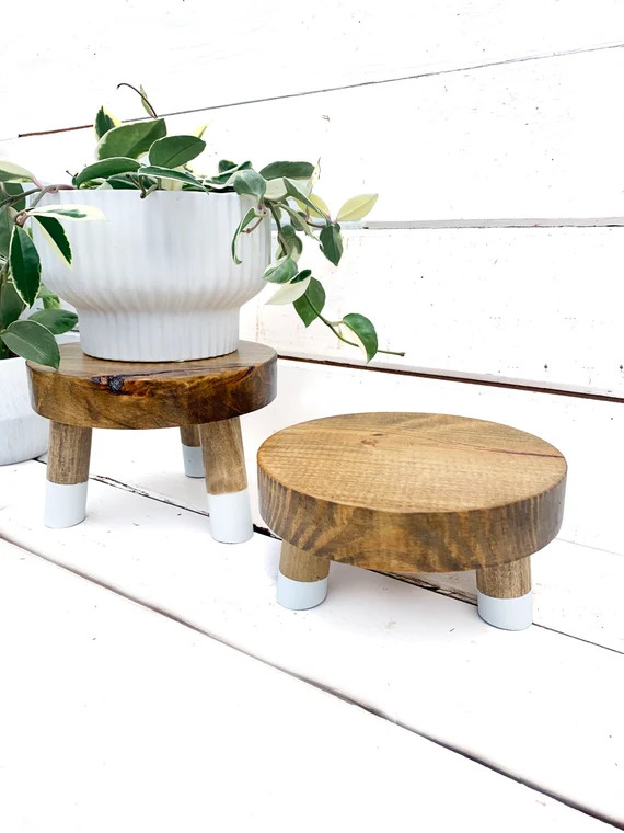 Wood Color Blocked 8.5” Round Top Plant Stand | Plant Riser | 4” Tall Plant Stand | 6” Tall... | Etsy (US)