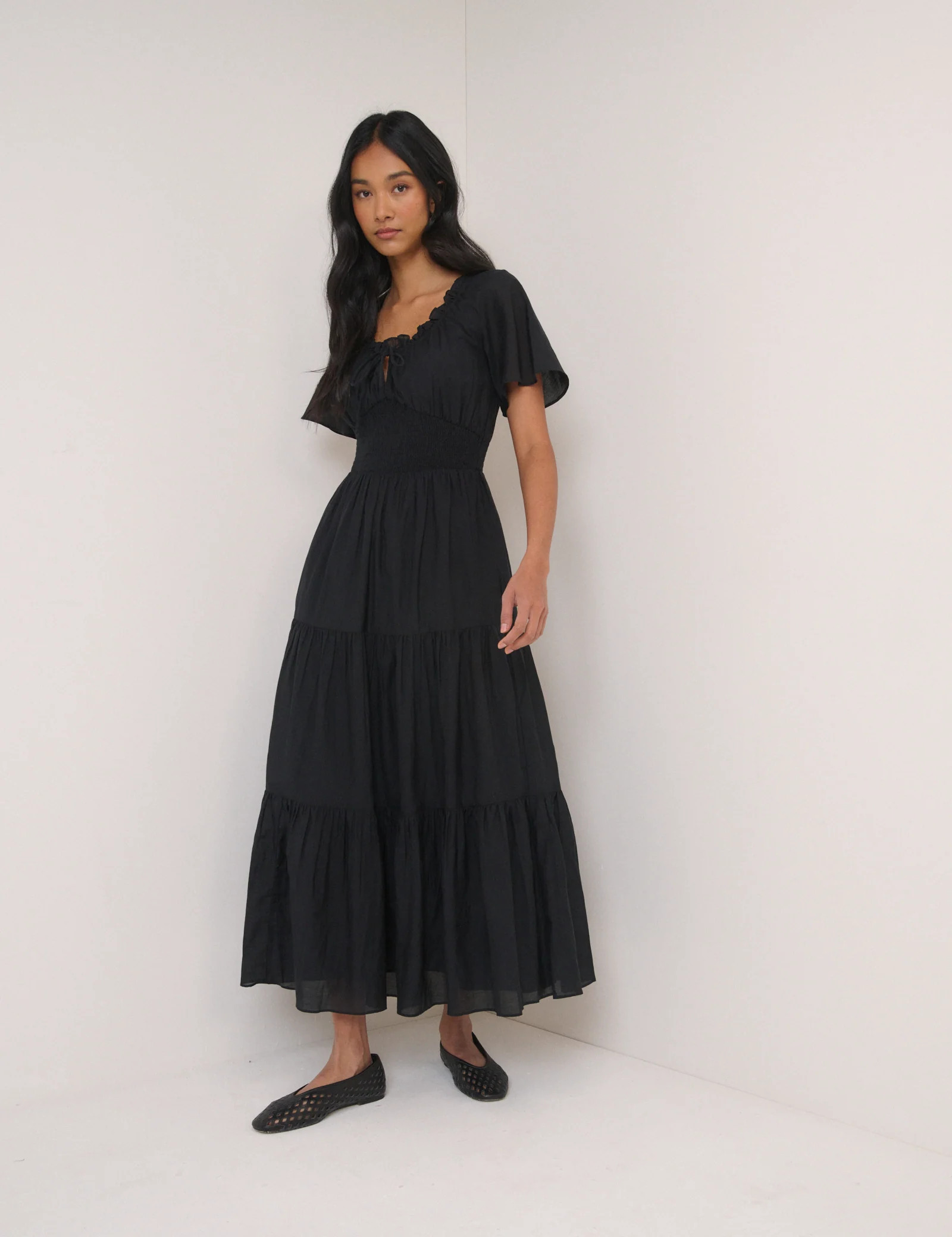 Black Tiered Caliope Midi Dress | Nobody's Child