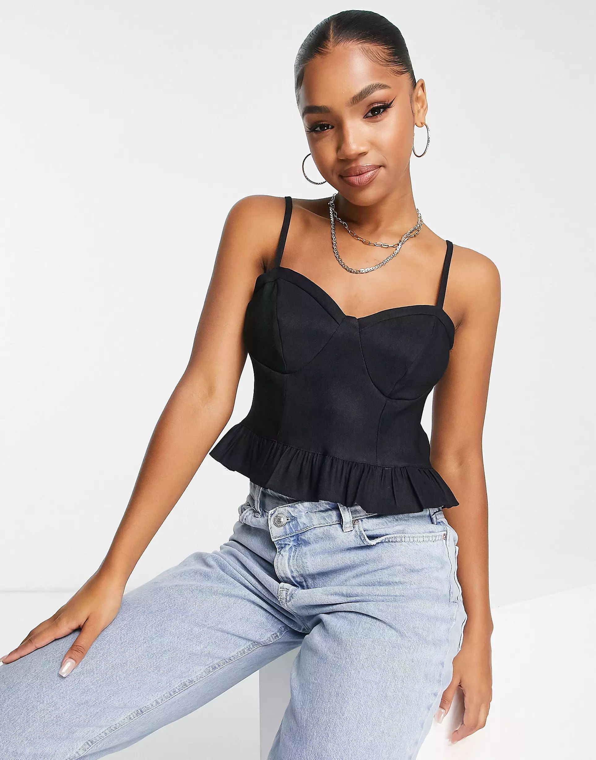 New Look corset detail crop top in black | ASOS (Global)