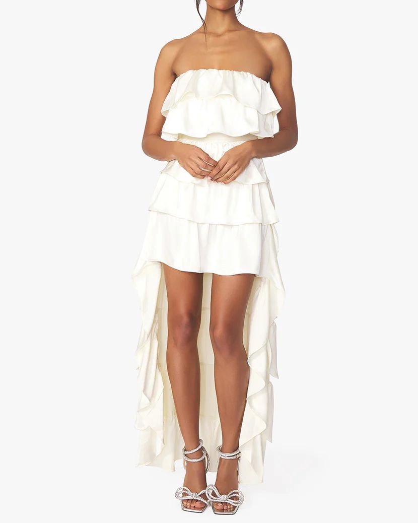 Tiered Satin Charmeuse Ruffle High Low Dress | We Wore What
