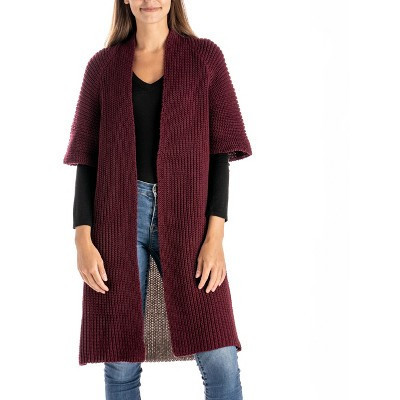 Allthreads Women's Mainstreet Midweight Knit Two-Tone Cardigan Wine, Large | Target