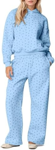 OLAPTA Women 2 Piece Outfits Ditsy Flower Print Sweatsuits Sets Long Sleeve Sweatshirts Wide Leg ... | Amazon (US)