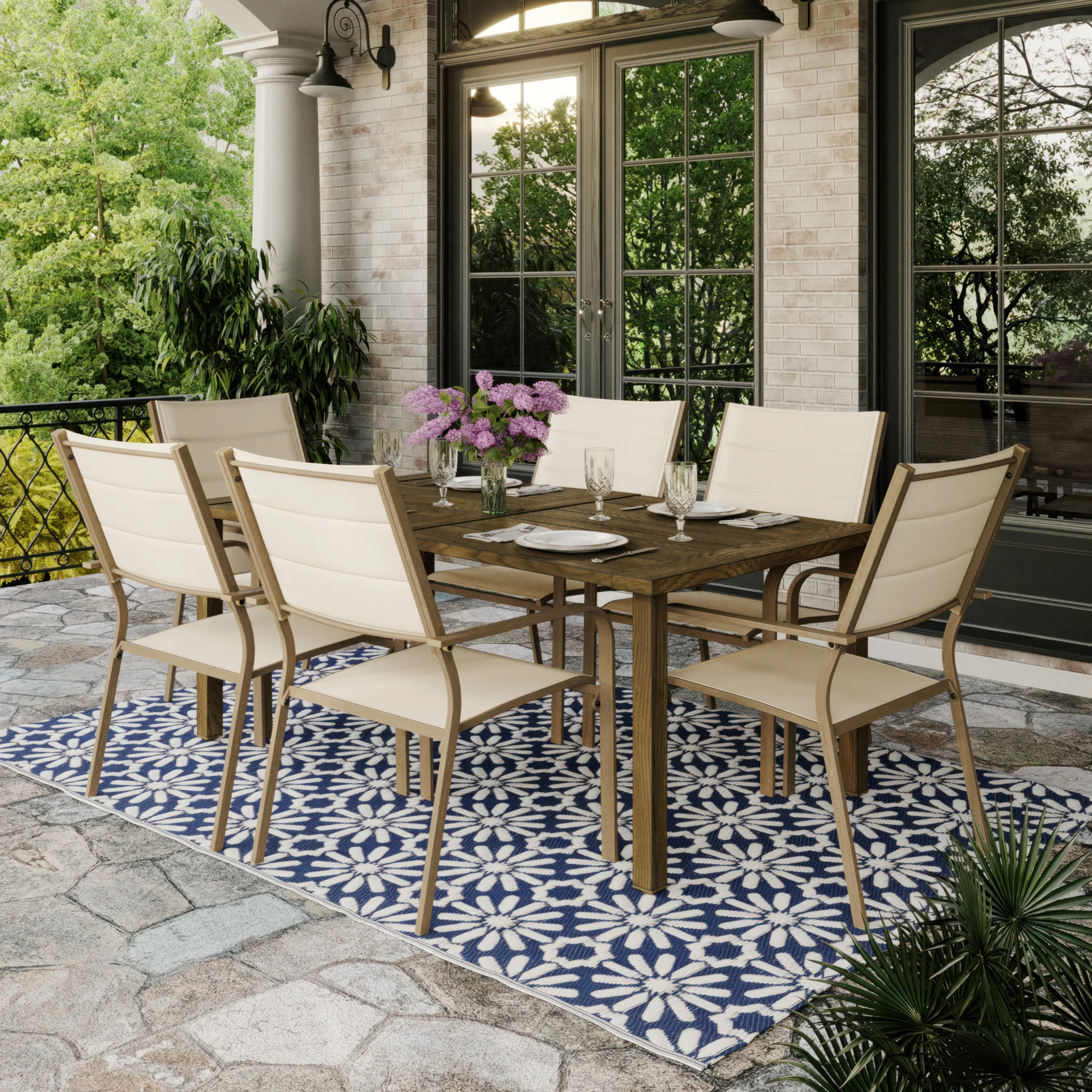 Mainstays Cobble Hill 7-Piece Steel Outdoor Dining Set, Cream | Walmart (CA)