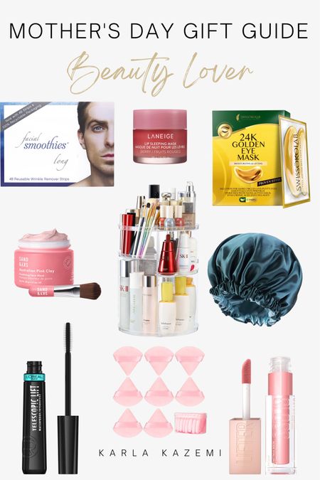 Perfect Mother’s Day gift for any beauty obsessed mama❤️these are a few of my fave beauty must haves🥰

💫 facial smoothies
💫 Laneige lip mask 
💫 golden eye mask
💫 Sand and sky pink clay mask
💫 makeup and skin care rotating organizer 
💫 telescopic mascara 
💫 beauty powder puffs
💫 Maybelline Lifter Glow lipgloss

#LTKunder50 #LTKbeauty #LTKGiftGuide