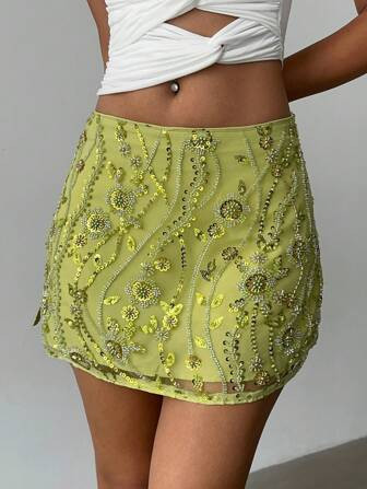 Green sequin skirt  | SHEIN