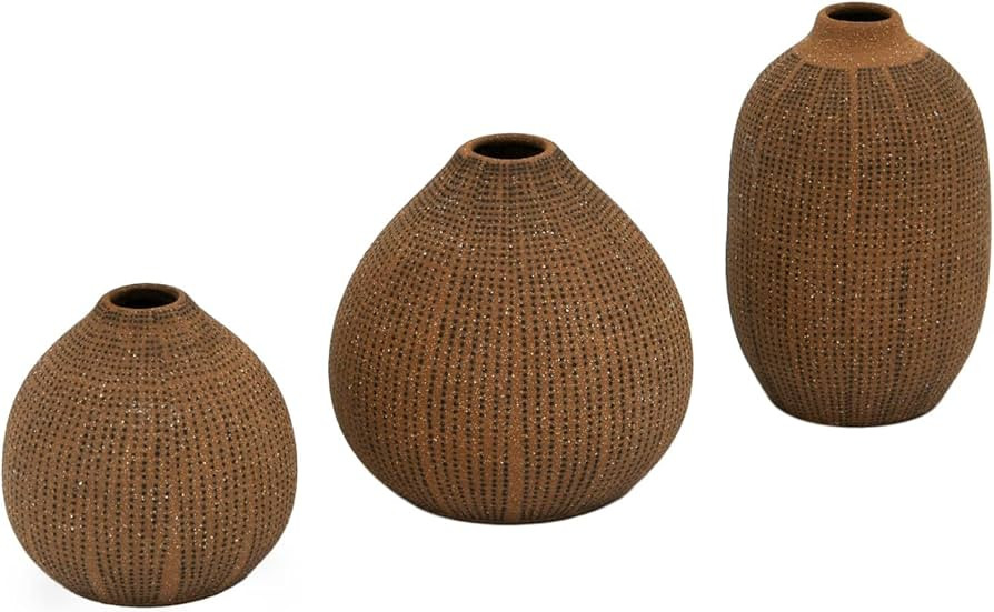 Creative Co-Op Decorative Textured Stoneware, Set of 3, Brown Vase Set | Amazon (US)