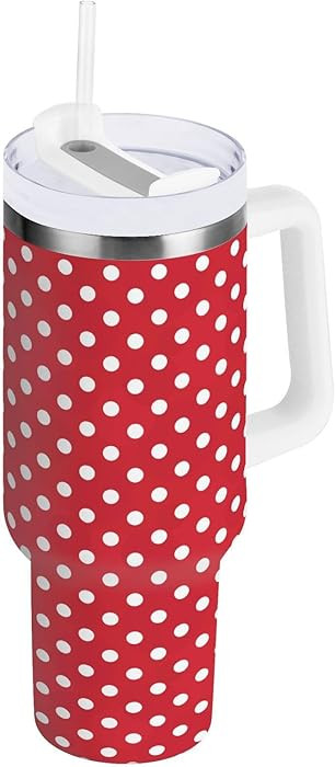 ZZXXB White and Red Polka Dot Insulated Stainless Steel Water Bottle with Handle and Straw Lid Do... | Amazon (US)