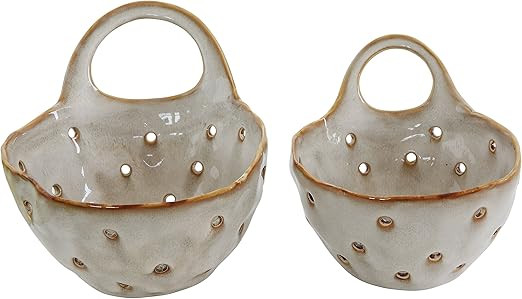 Creative Co-Op Set of 2 Cream Stoneware Colanders, White | Amazon (US)