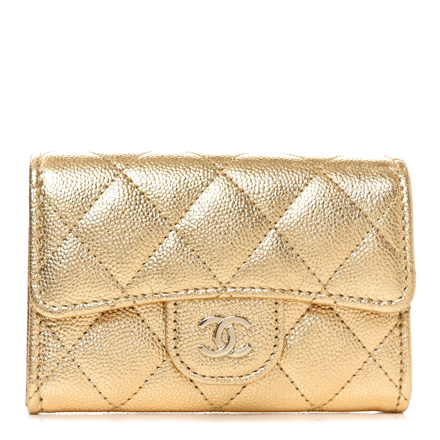 Chanel Metallic Caviar Quilted Flap Card Holder Wallet Gold 1952144 | FASHIONPHILE (US)