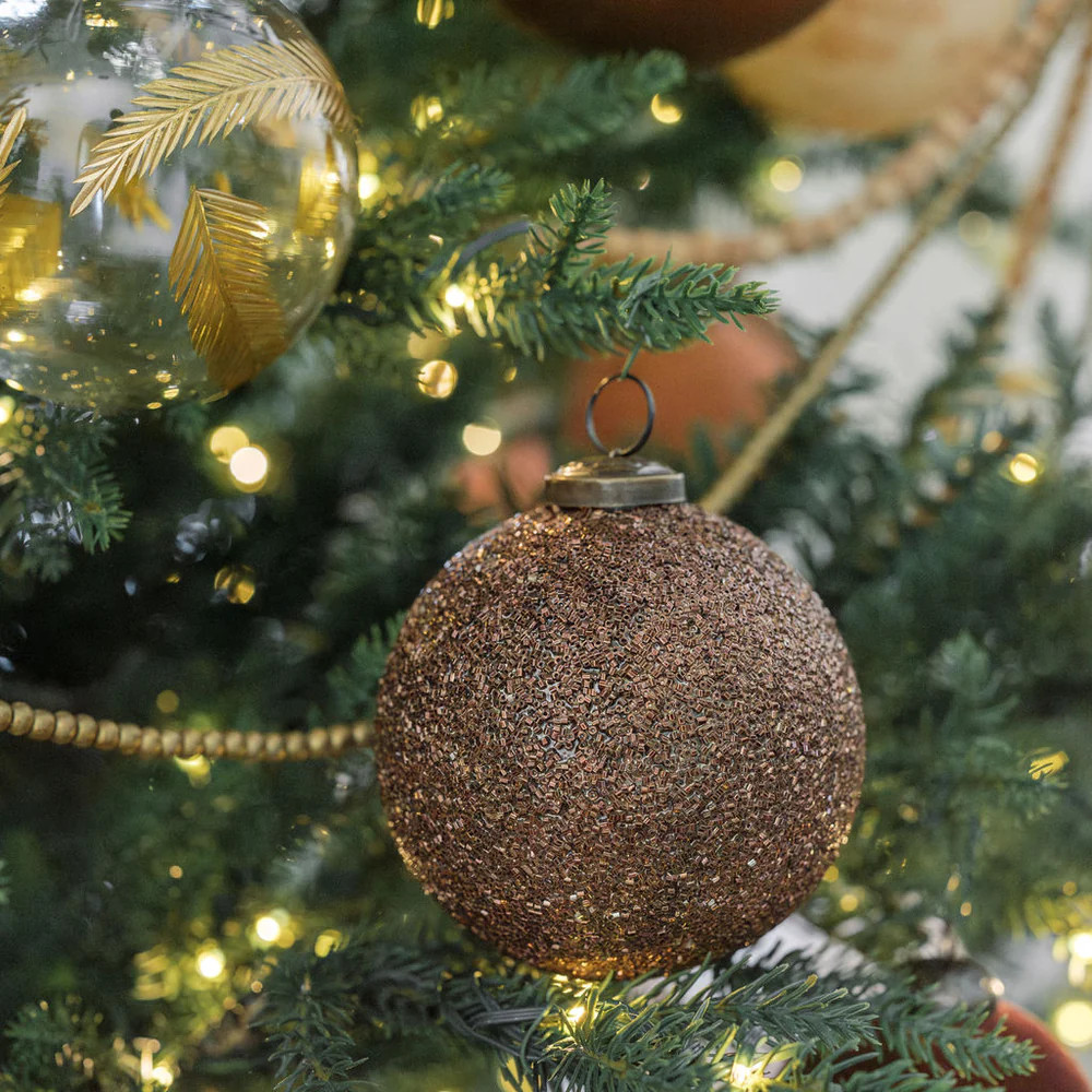 4" Beaded Antique Bronze Glass Ornament | CG Hunter