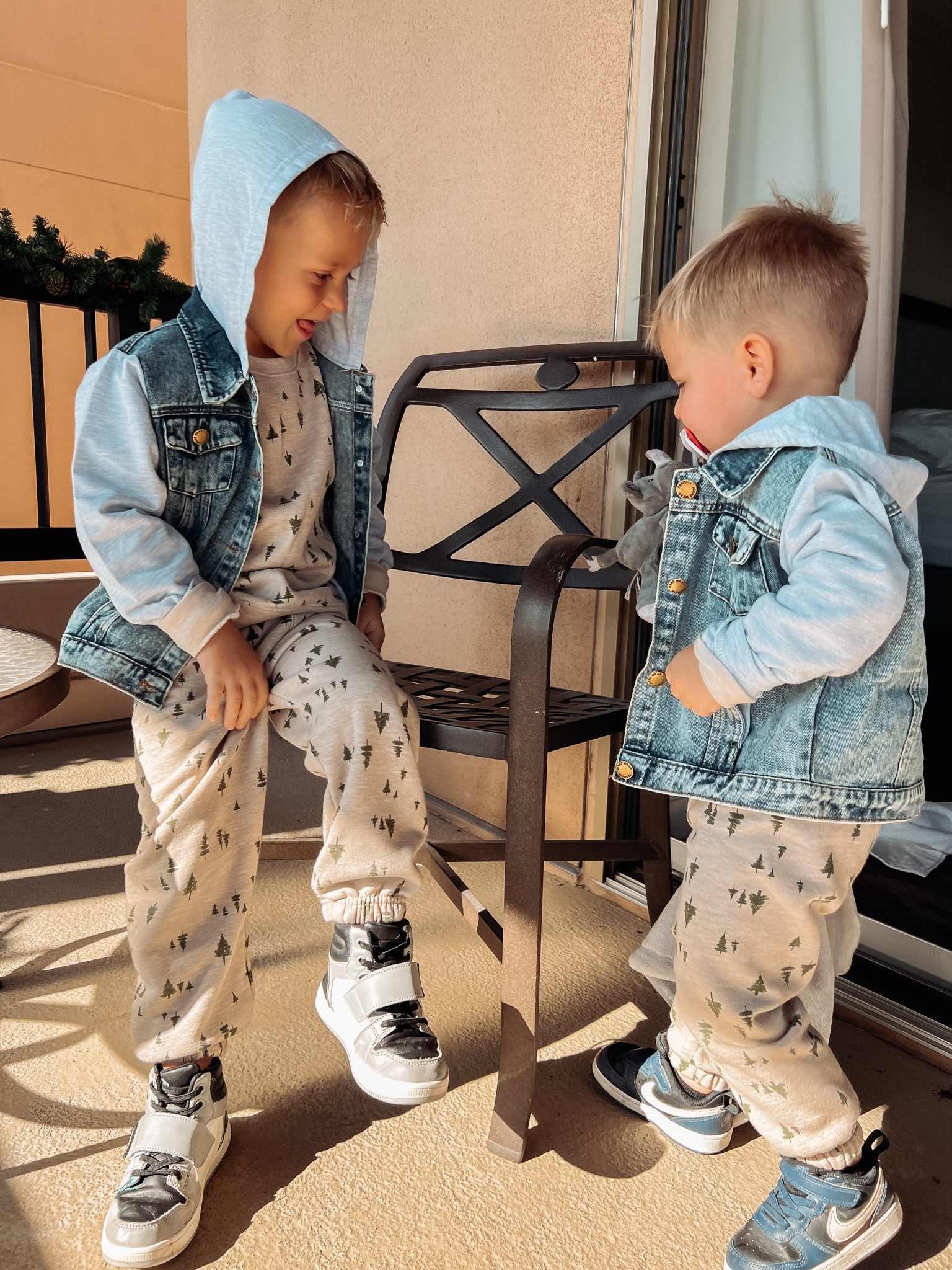 Boys matching travel outfits. 
Toddler Boys Denim Jackets fit true to size. 
Sweat set is not online, but linked up another option!  
Amazon high top sneakers are the BEST /‘s fit tru to size



#LTKkids #LTKfamily #LTKshoecrush