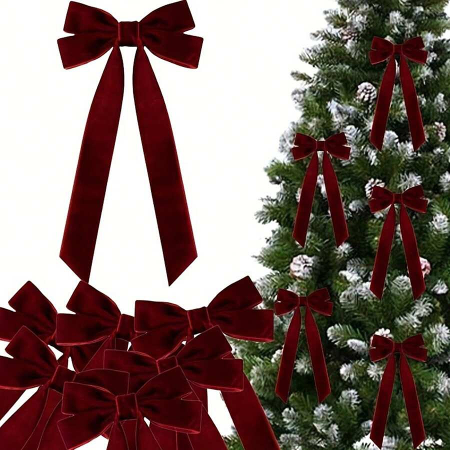 10pcs Christmas Tree Bows - Holiday Ribbon Bows, Suitable For Holiday Wreaths, Decorations And Co... | SHEIN