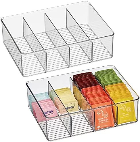 mDesign Plastic Food Storage Organizer Bin with 4 Divided Compartments for Kitchen Cabinet, Pantr... | Amazon (US)