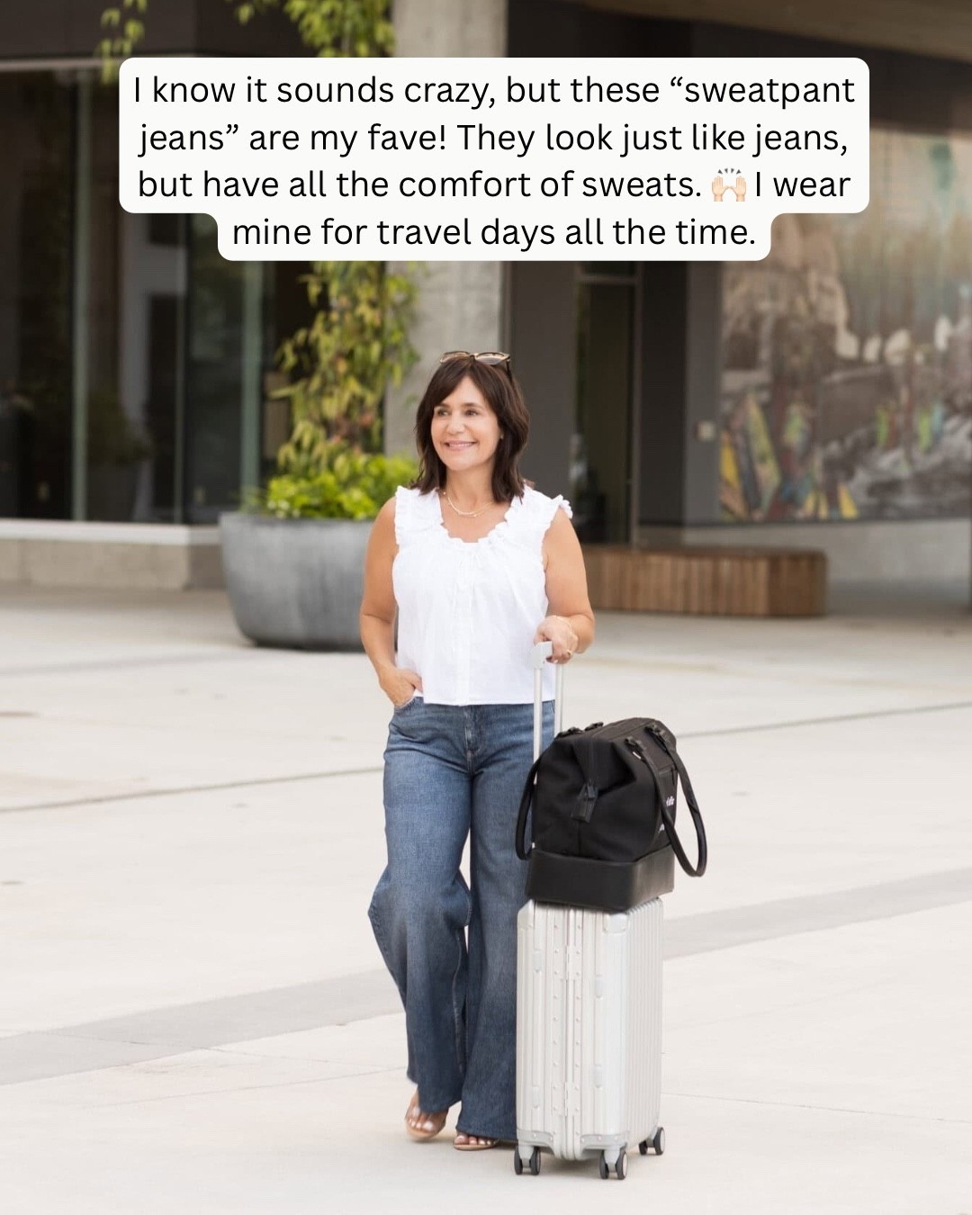 I know this sounds crazy, but these sweatpants jeans are my fave. These look like jeans with the comfort of sweatpants! I wear mine for travel days all the time! ✈️

Fit runs a little large. I had this pair hemmed. 

#LTKTravel #LTKOver40