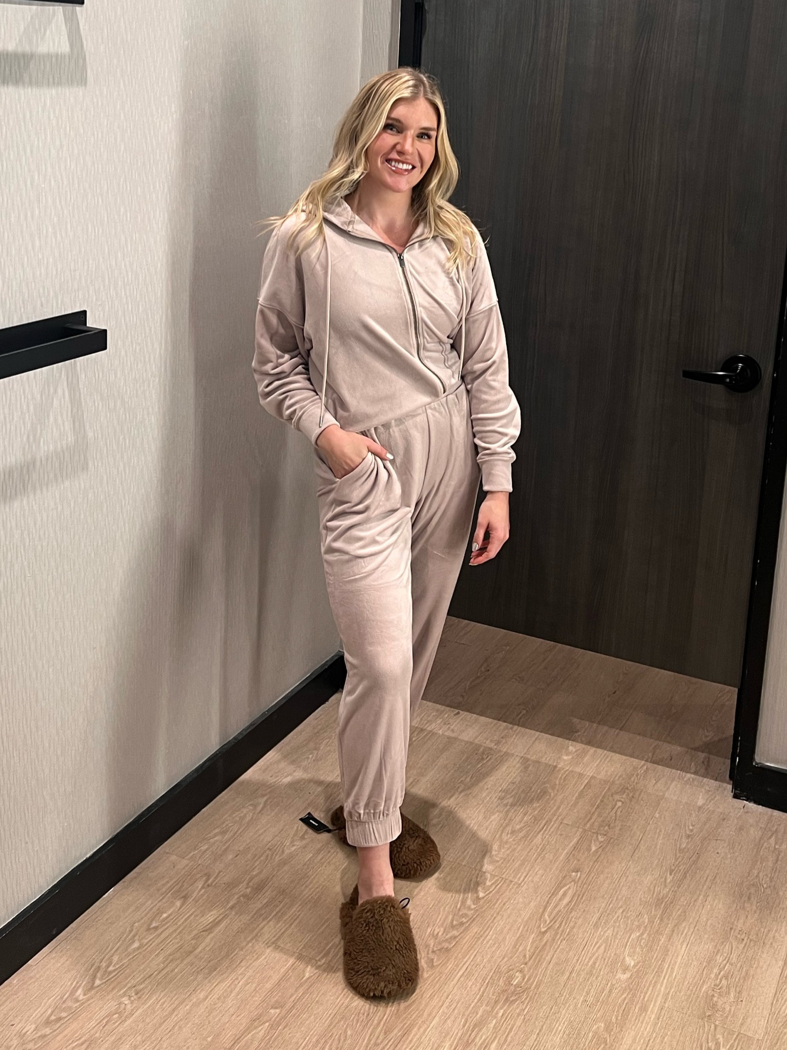 Velour sets are back and my 90s heart is exploding!

These joggers are high waisted with pockets (the best) and paired with the matching jacket because, duh. I could live in this outfit!

Wearing size SM in both top and bottom!
#velour #matchingset #meangirls #cozy #athleisure 

#LTKtravel #LTKsalealert #LTKfindsunder50