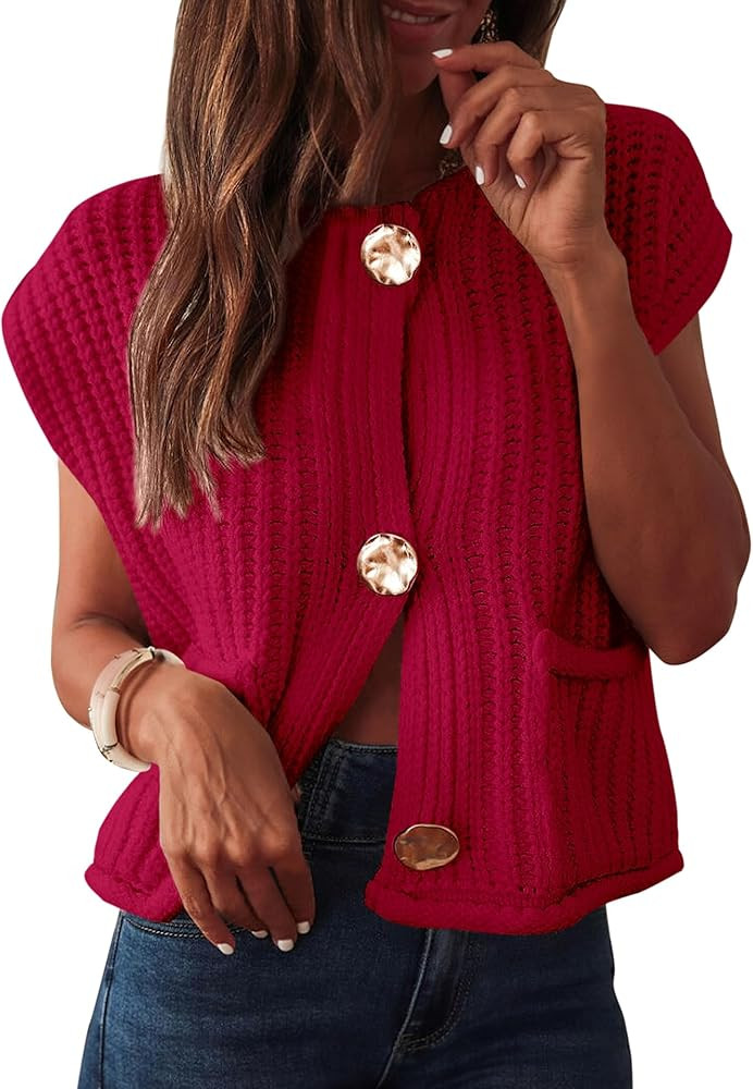 ANRABESS Women Chunky Knit Sweater Vest Button Down Casual Sleeveless Cardigan with Pockets Sprin... | Amazon (US)