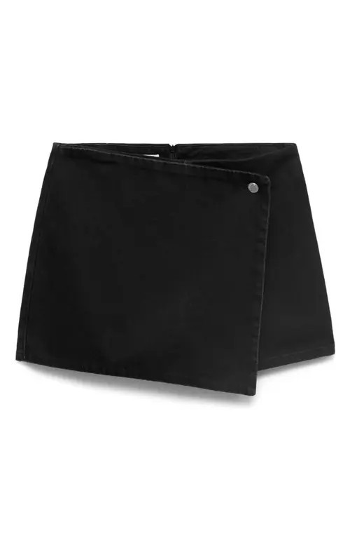MANGO Faux Wrap Denim Skort in Black Denim at Nordstrom, Size Small | Nordstrom