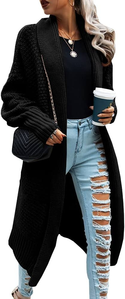 GeGekoko Womens Open Front Cardigan Sweaters Oversized Batwing Chunky Knit Outwear | Amazon (US)