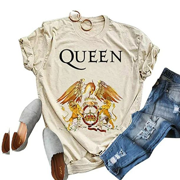 Women's Queen Band Printed Round Neck Short Sleeve T-shirt - Walmart.com | Walmart (US)