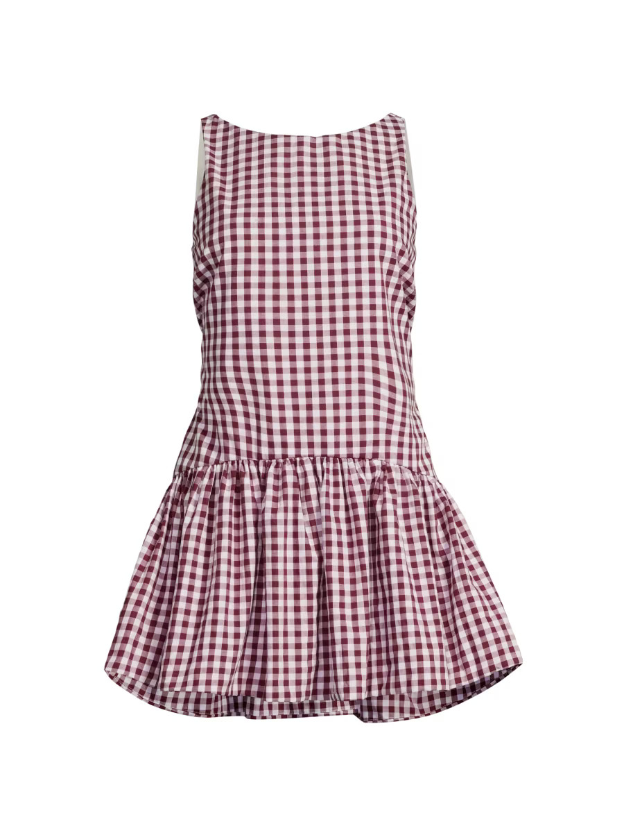 Addison Gingham Stretch-Cotton Boatneck Minidress | Saks Fifth Avenue