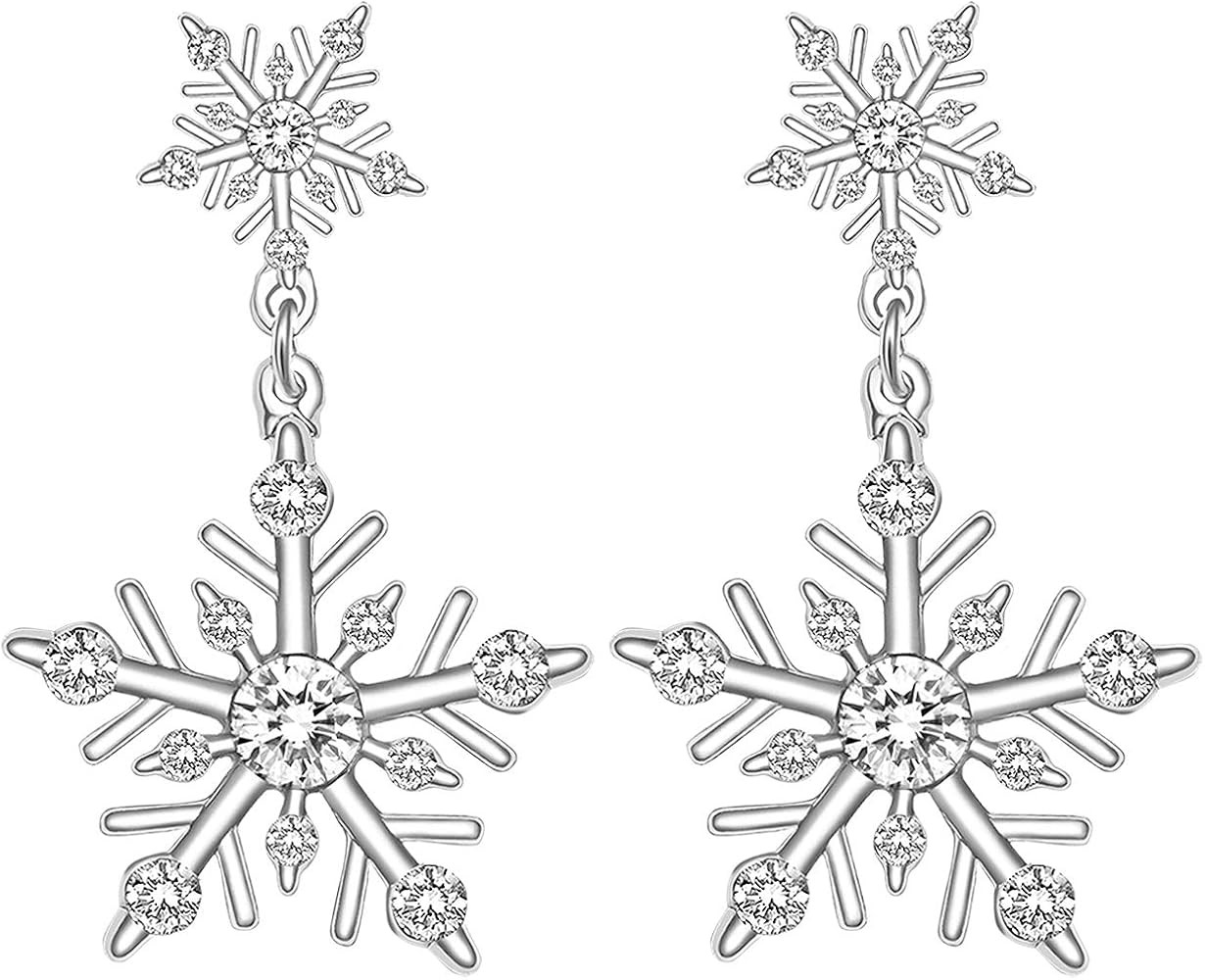 NVENF Christmas Snowflake Earrings for Women Winter Holiday Crystal Snowflake Drop Dangle Earring... | Amazon (US)
