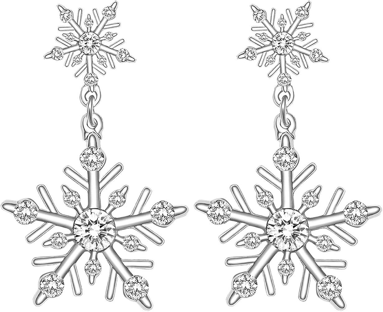 NVENF Christmas Snowflake Earrings for Women Winter Holiday Crystal Snowflake Drop Dangle Earring... | Amazon (US)