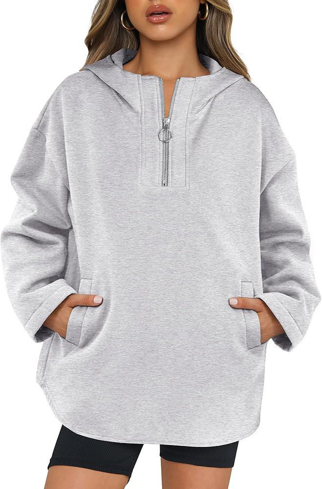 ANRABESS Womens Oversized Hoodie Quarter Zip Sweatshirts 2024 Fall Tunic Pullover Top Trendy Teen... | Amazon (US)