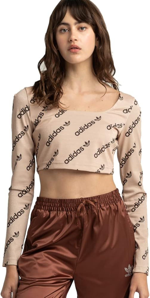 Adidas Monogram Crop Top Long-Sleeve Womens Active Shirts & Tees | Amazon (US)