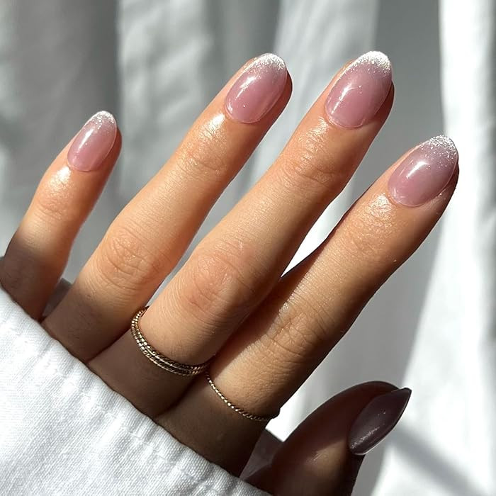 Glamnetic Press On Nails - Fairy Dust | Short Oval Beige-Pink Fake Nails with a Mesmerizing Metal... | Amazon (US)