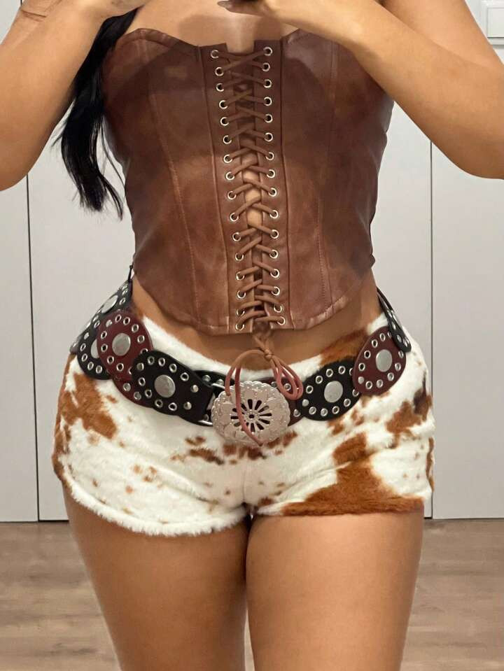 SHEIN ICON Allover Print Fuzzy Metal Grommet Sexy Shorts | SHEIN