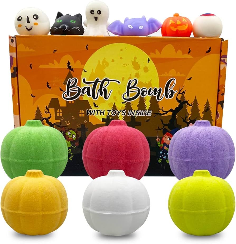 QINGQIU 6 Pack Halloween Pumpkin Bath Bombs with Halloween Squishy Toys Inside for Kids Girls Boy... | Amazon (US)