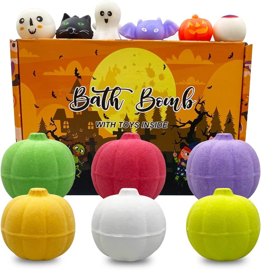 QINGQIU 6 Pack Halloween Pumpkin Bath Bombs with Halloween Squishy Toys Inside for Kids Girls Boy... | Amazon (US)