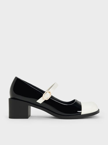 Patent Crystal-Embellished Buckle Two-Tone Mary Janes
 - Black Patent | Charles & Keith US