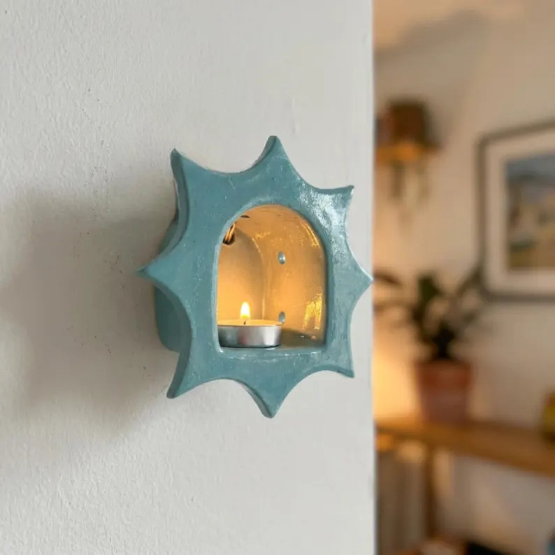 Handmade Ceramic Sun Tealight Holder, Boho Wall Sconce, Cozy Ambiance Decor - Etsy | Etsy (Global)
