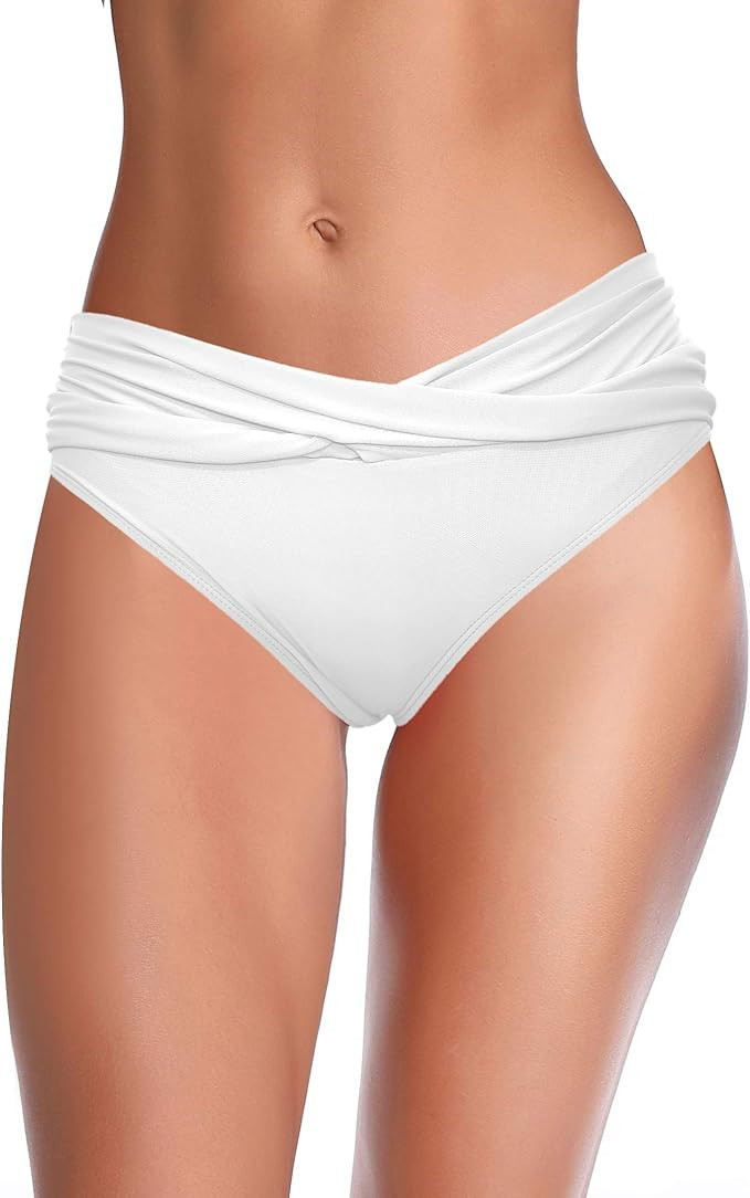 SHEKINI Women's Cheeky Swimsuit Twist Front Bikini Bottoms Ruched Swim Bottoms | Amazon (US)