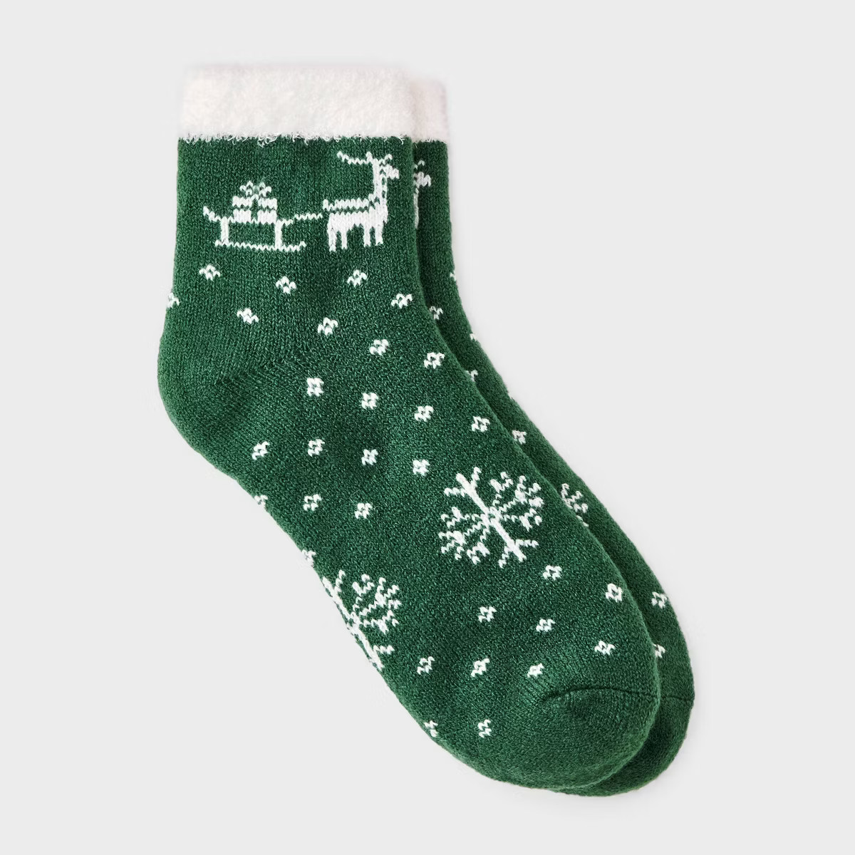 Women's Reindeer Fair Isle Christmas Double Lined Cozy Ankle Socks - Auden™ Green 4-10 | Target