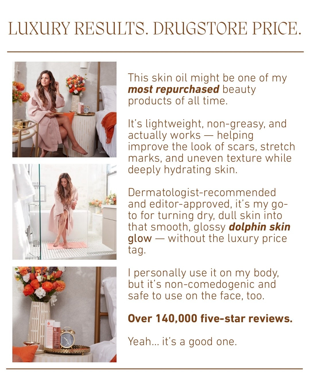 This skin oil might be one of my most repurchased beauty products of all time.

It’s lightweight, non-greasy, and actually works — helping improve the look of scars, stretch marks, and uneven texture while deeply hydrating skin.

Dermatologist-recommended and editor-approved, it’s my go-to for turning dry, dull skin into that smooth, glossy dolphin skin glow — without the luxury price tag.

I personally use it on my body, but it’s non-comedogenic and safe to use on the face, too.

Over 140,000 five-star reviews.

Yeah… it’s a good one.

#LTKBeauty #LTKOver40 #LTKselfcare