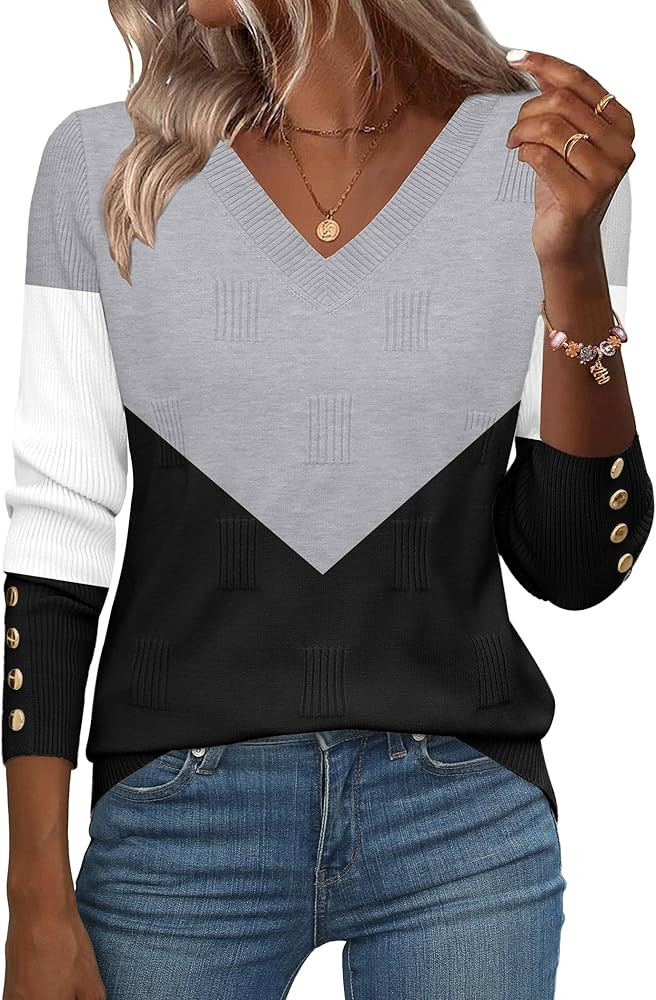Zeagoo Womens V Neck Sweaters Shirts Long Sleeve Lightweight Ribbed Knit Pullover Sweater Blouse ... | Amazon (US)