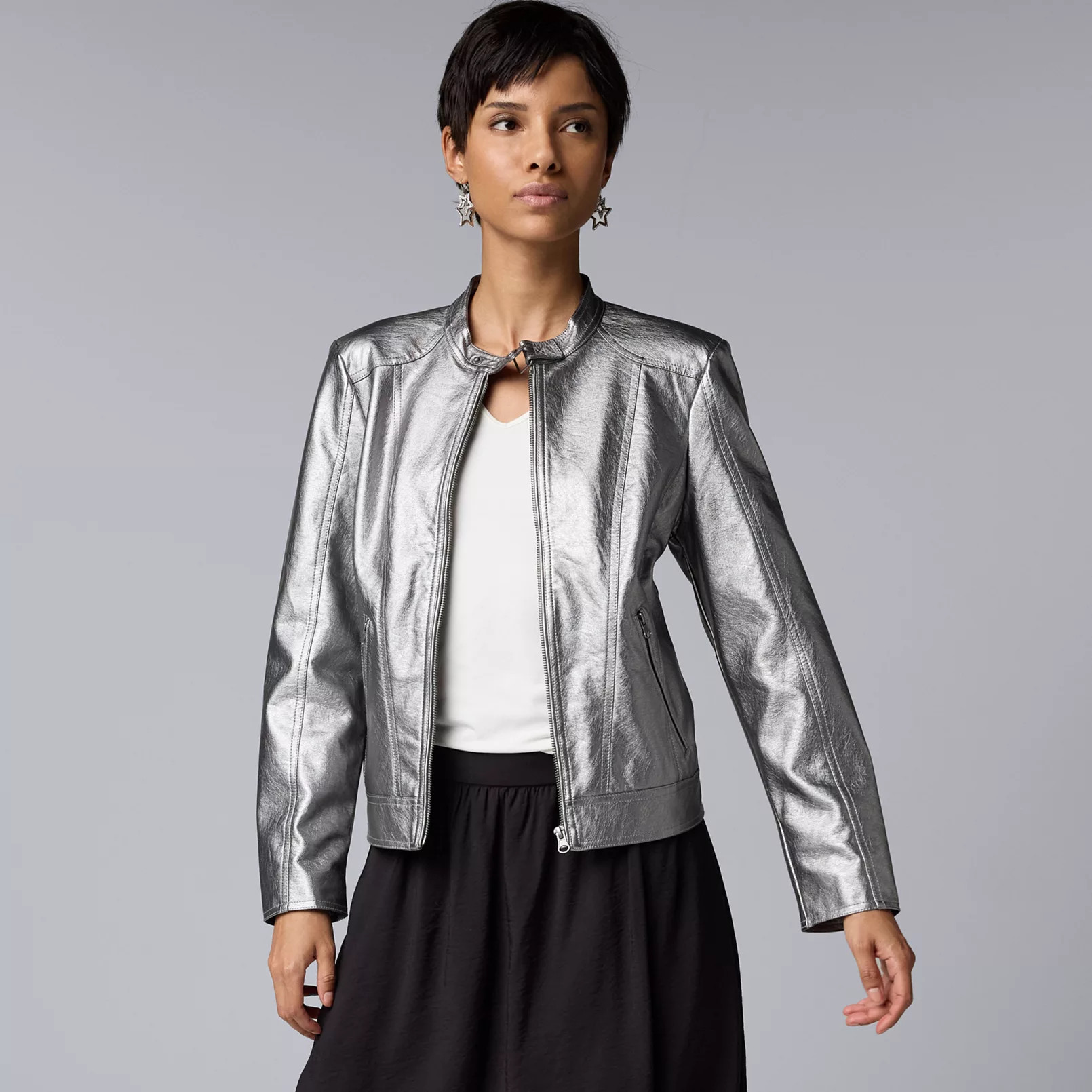 Women's Simply Vera Vera Wang Faux Leather Moto Jacket | Kohl's