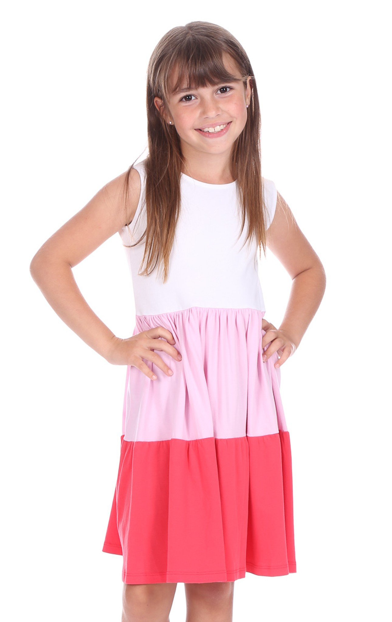 Girls Harriet Dress in Pink Colorblock | Duffield Lane