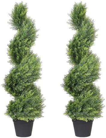 THE BLOOM TIMES 3ft Artificial Topiary Trees Set of 2, 36 inch Faux Cedar Cypress Spiral Topiary ... | Amazon (US)