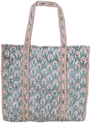 Quilted Cotton Hand printed Reversible Large multicolor cotton Tote Bag,Indian Handmade Block Pri... | Amazon (US)