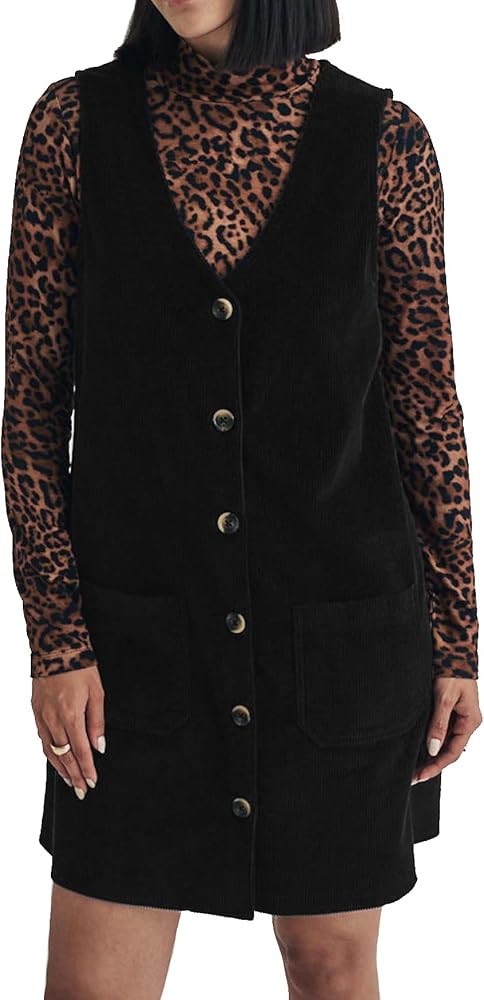 Women's Corduroy Overall Dress Button Down Sleeveless Fall Mini Pinafore Jumper Dress | Amazon (US)